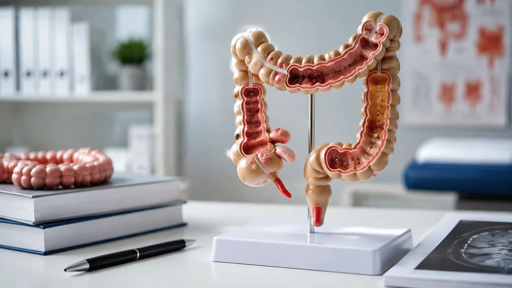 Grafika przedstawiająca temat artykułu: Uchyłki jelita grubego – co to jest, objawy, diagnostyka i leczenie