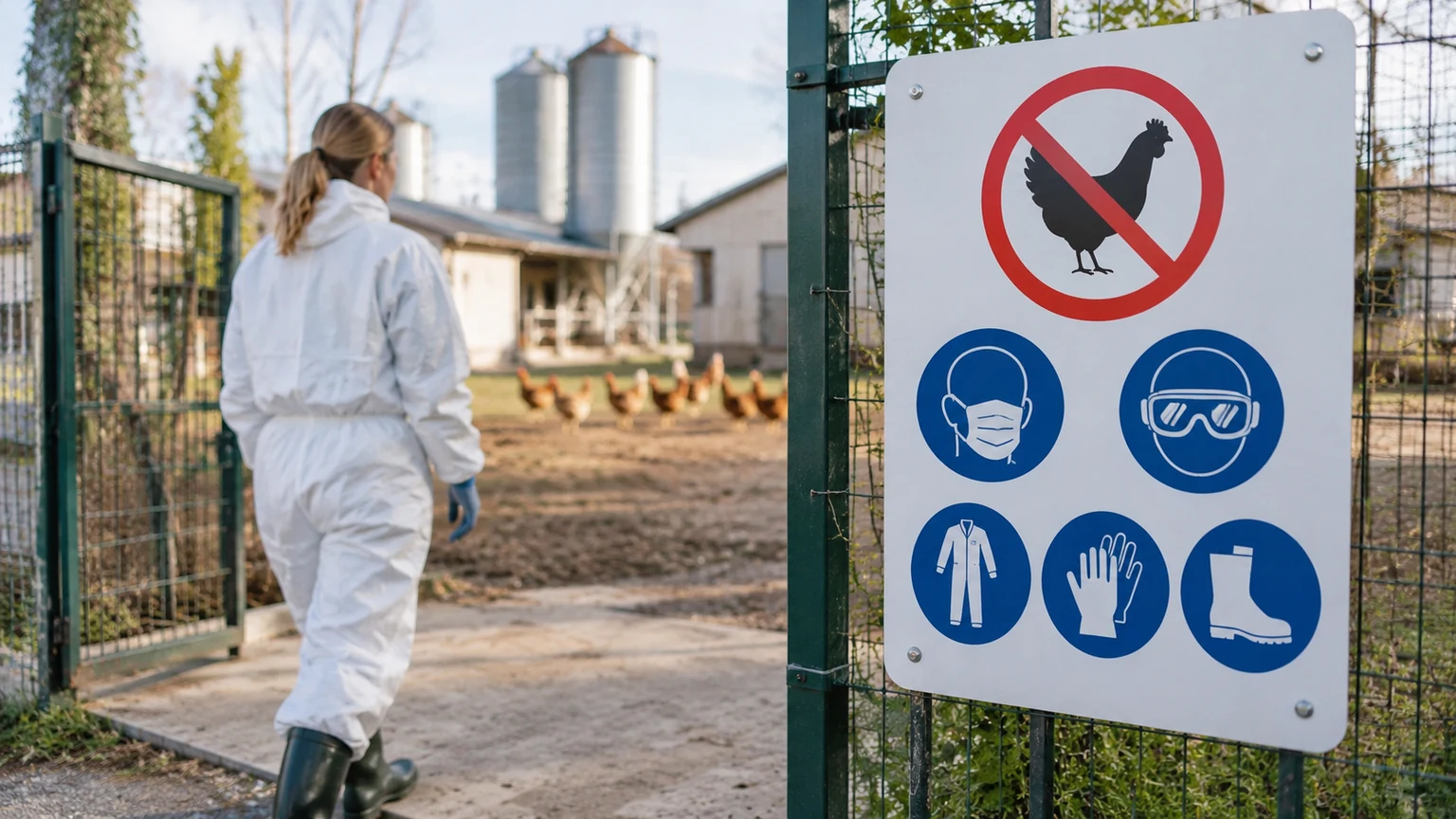 Tablica informacyjna przy wejściu na teren hodowli drobiu