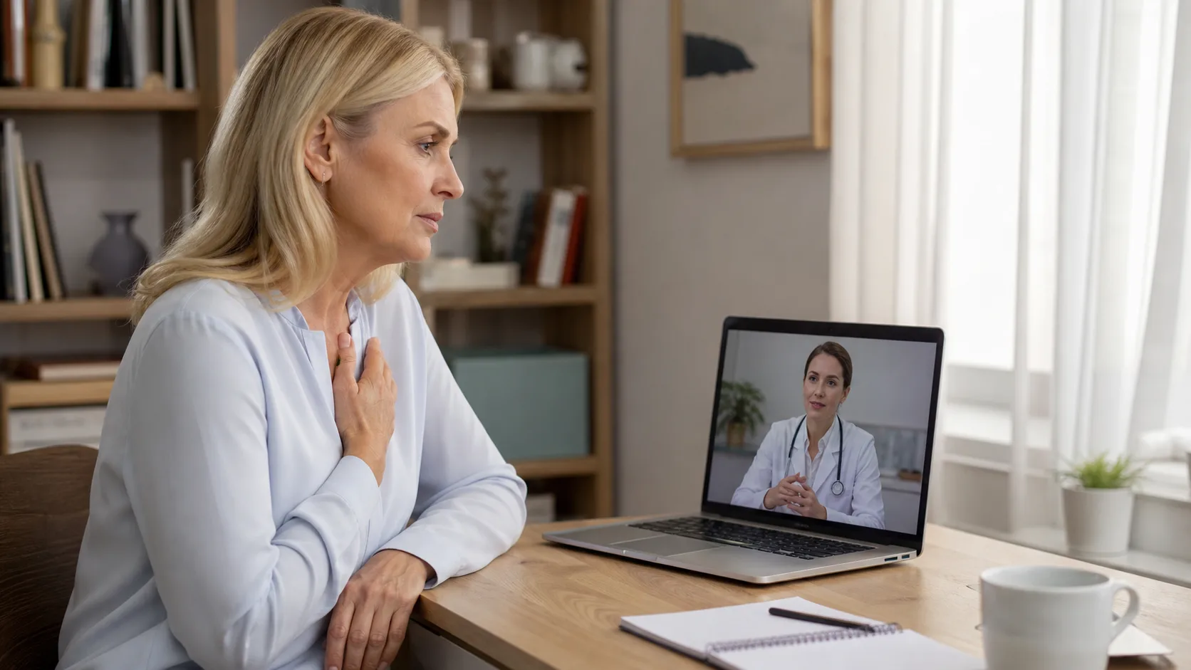 Kobieta w okresie menopauzy rozmawia z lekarzem o objawach