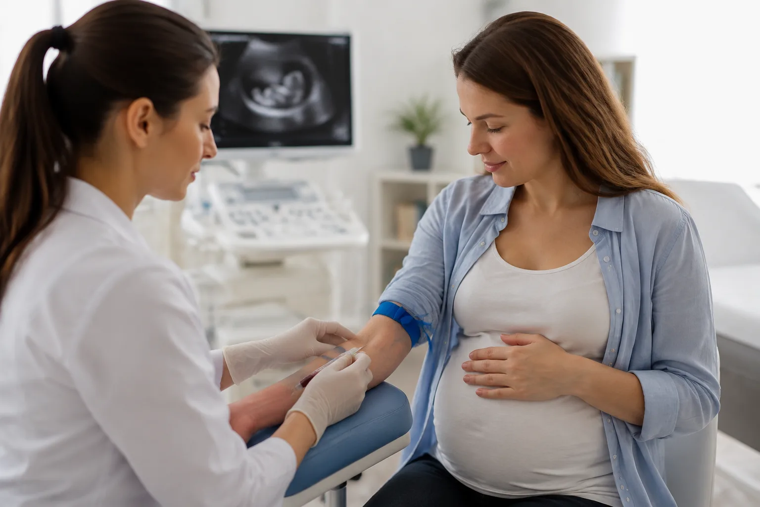 Grafika przedstawiająca temat artykułu: Jakie choroby wykrywają badania prenatalne z krwi i czego nie wykrywają?