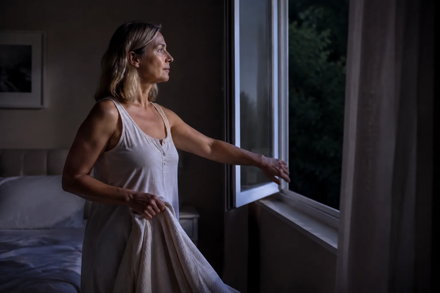Grafika przedstawiająca temat artykułu: Nocne poty przed okresem — czy to menopauza?