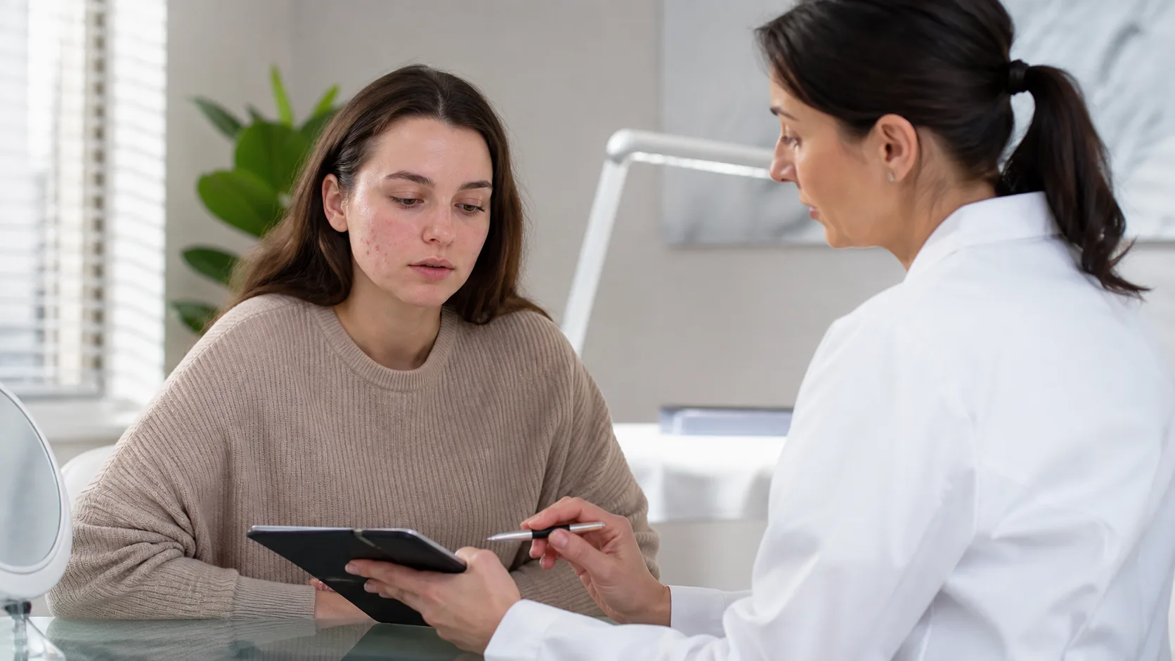 Konsultacja dermatologiczna dotycząca trądziku.
