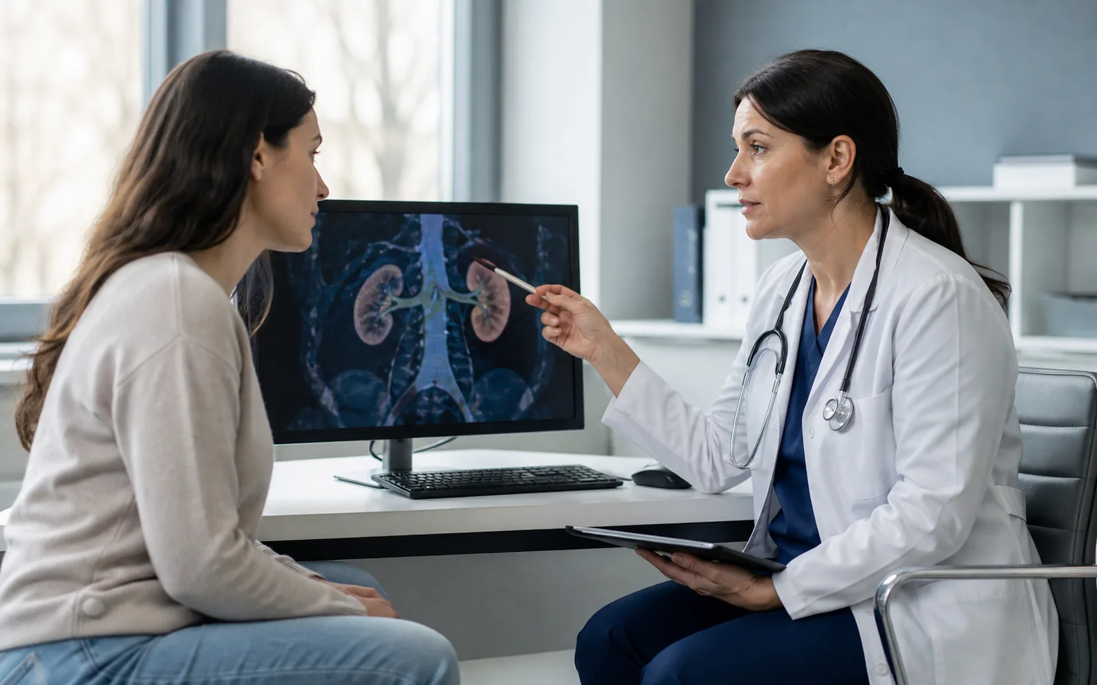 Lekarz omawia diagnostykę układu moczowego.