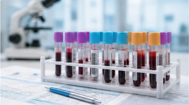 Probówki z krwią w laboratorium diagnostycznym